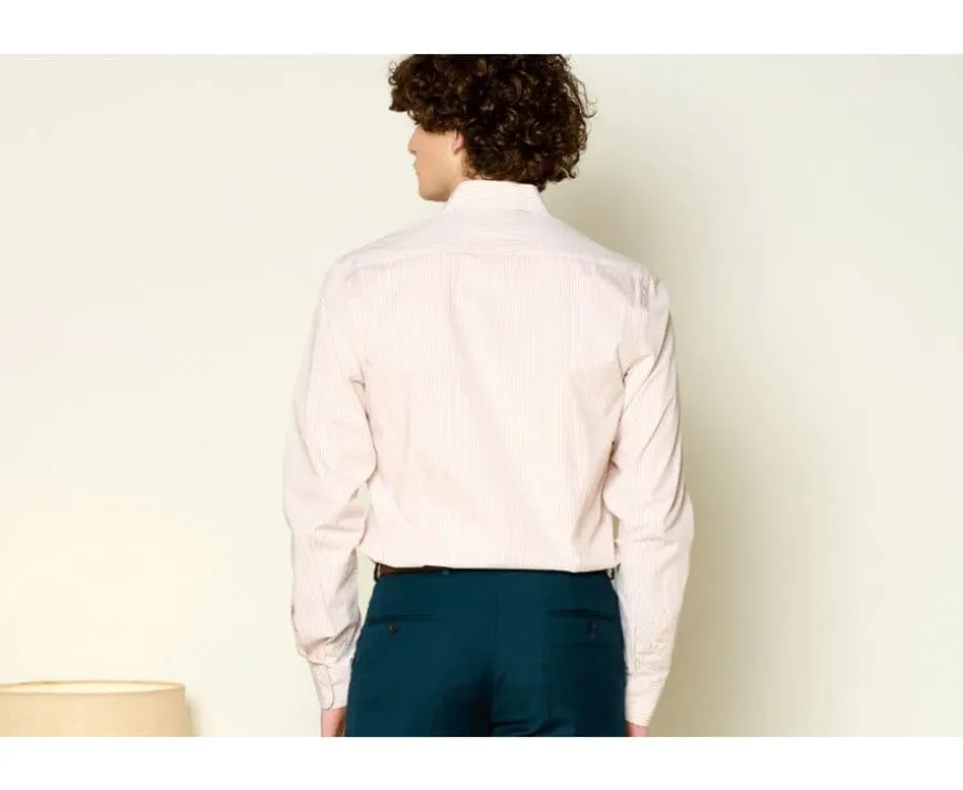 Camisa de algodón rayas Beis y Blanco Maximilien-Bexley Outlet