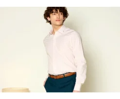 Camisa de algodón rayas Beis y Blanco Maximilien-Bexley Outlet