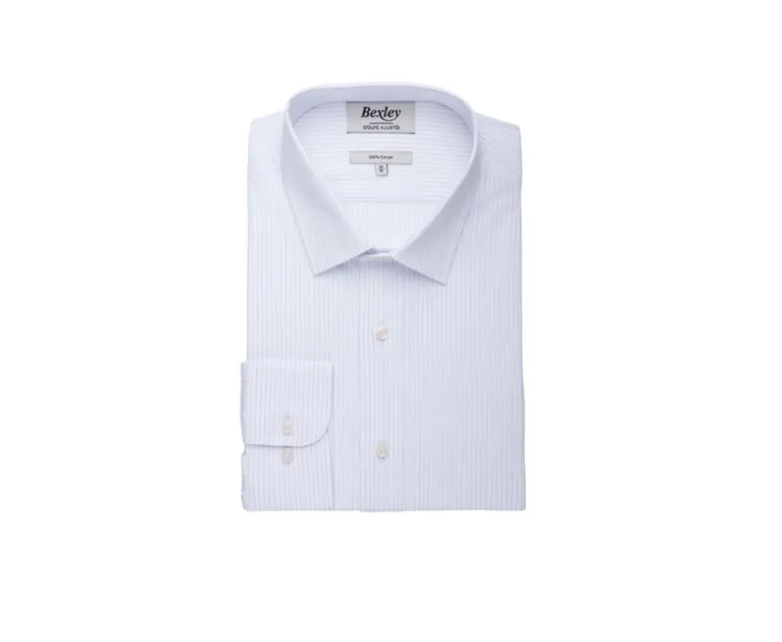 Camisa de algodón rayas Blanco y Celeste Berthin-Bexley Clearance