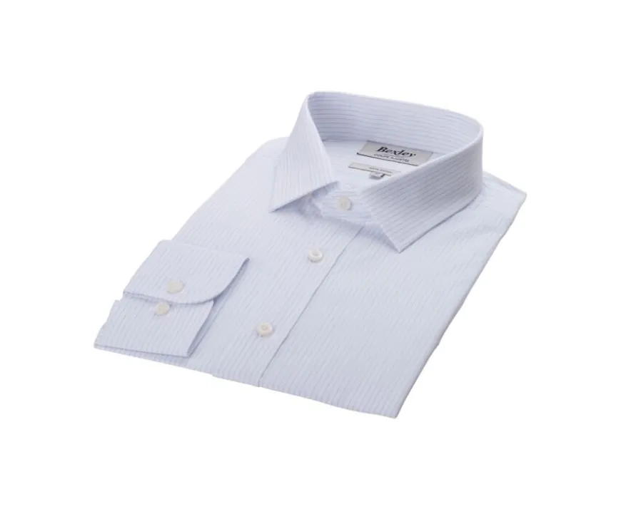 Camisa de algodón rayas Blanco y Celeste Berthin-Bexley Clearance