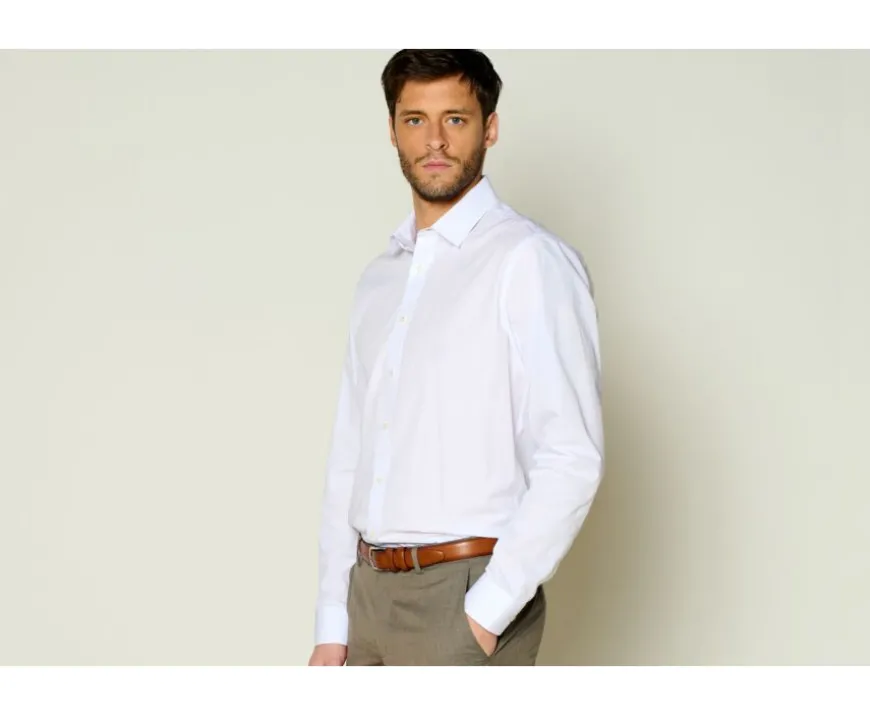 Camisa de algodón rayas Blanco y Celeste Berthin-Bexley Clearance