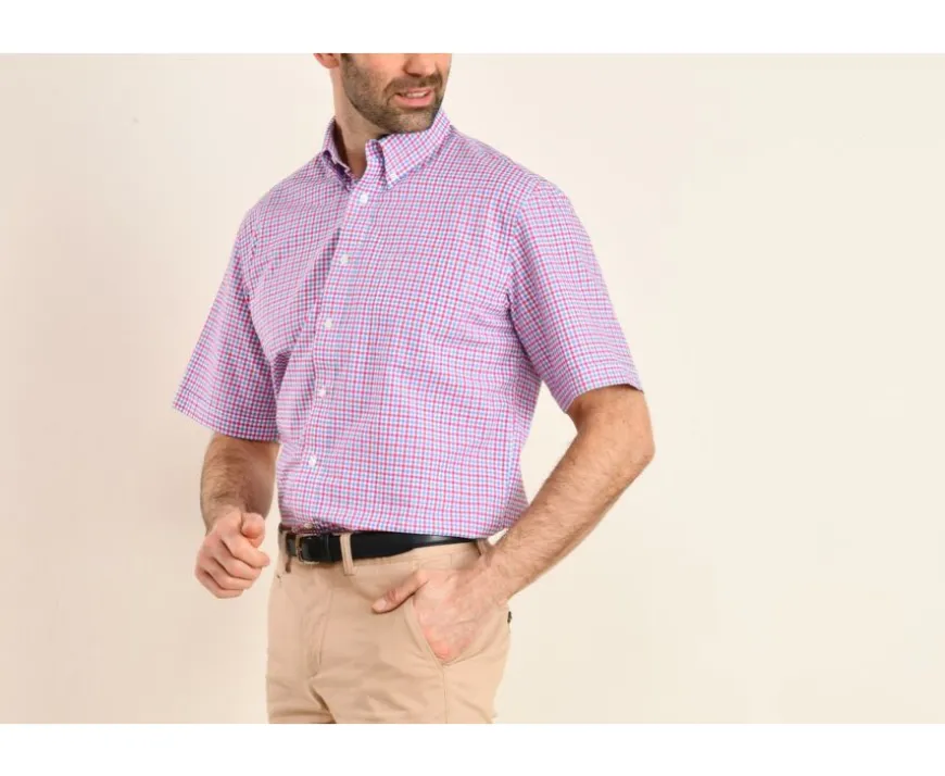 Camisa de algodón Rosa Azul y Blanco - Bolsillo en el pecho Cullen Mc-Bexley Store