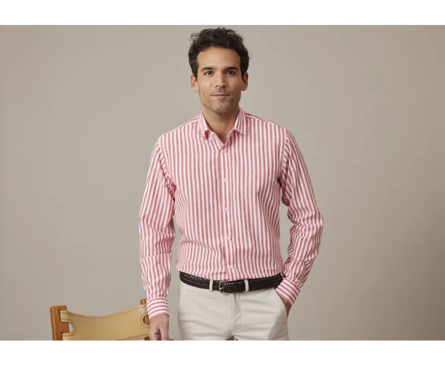 Camisa de algodón y lino a rayas caral y blancas Simonin-Bexley Cheap