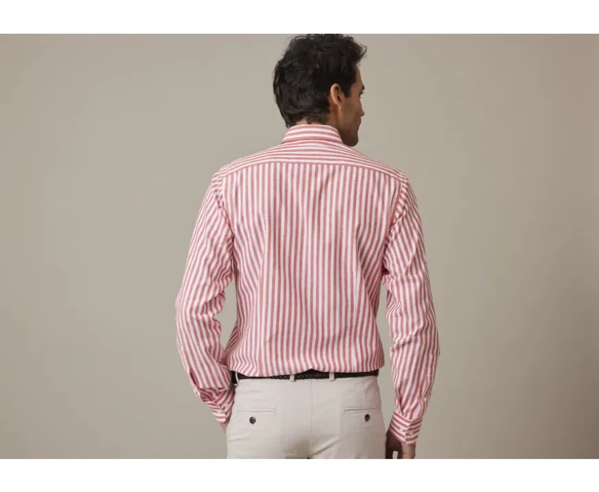 Camisa de algodón y lino a rayas caral y blancas Simonin-Bexley Cheap