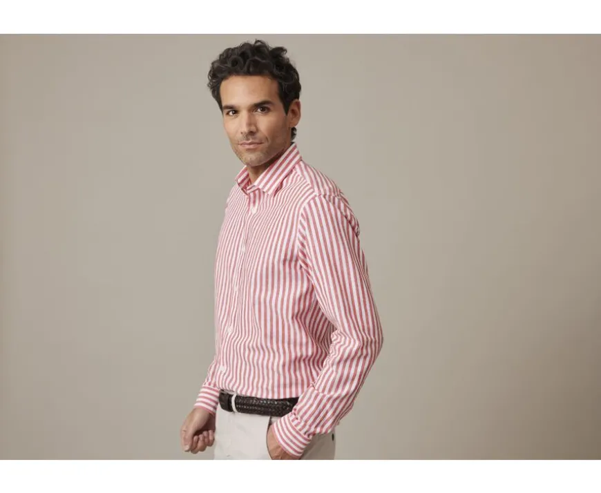 Camisa de algodón y lino a rayas caral y blancas Simonin-Bexley Cheap