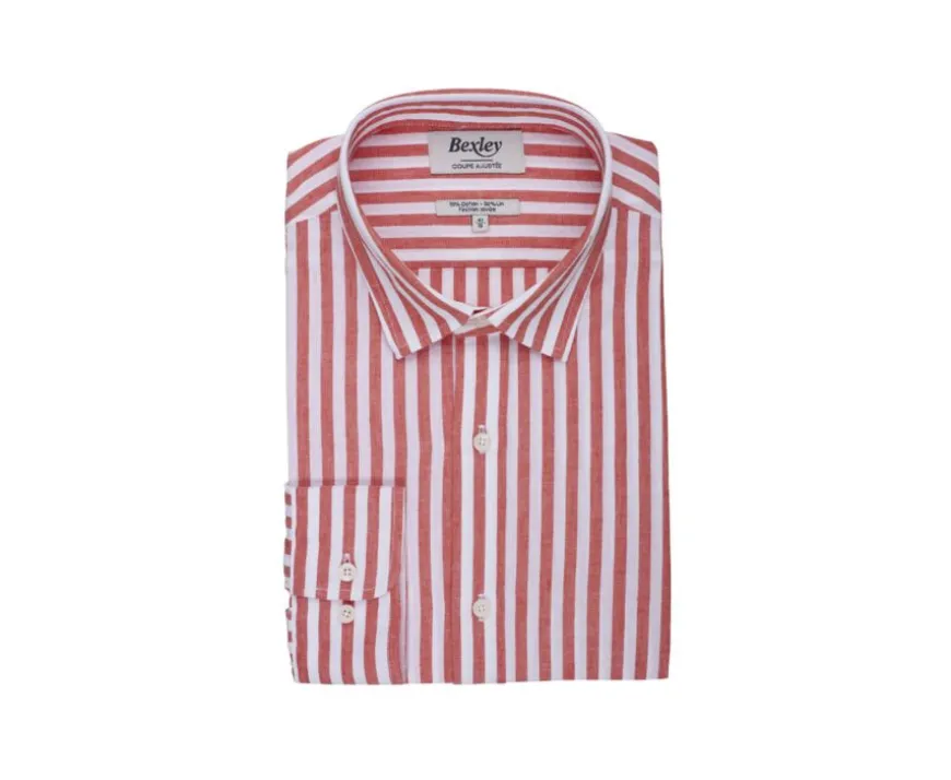 Camisa de algodón y lino a rayas caral y blancas Simonin-Bexley Cheap