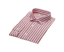 Camisa de algodón y lino a rayas caral y blancas Simonin-Bexley Cheap