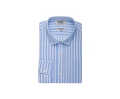 Camisa de algodón y lino a rayas Celeste y Blanco Simonin-Bexley Clearance