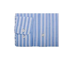 Camisa de algodón y lino a rayas Celeste y Blanco Simonin-Bexley Clearance