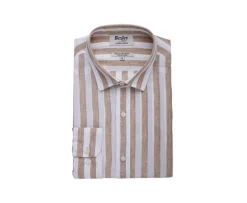 Camisa de algodón y lino a rayas Camel y Blanco Brunien-Bexley Online