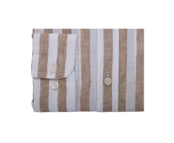 Camisa de algodón y lino a rayas Camel y Blanco Brunien-Bexley Online
