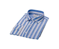 Camisa de algodón y lino a rayas Azul y Blanco Brunien-Bexley Hot