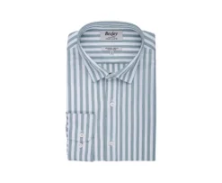 Camisa de algodón y lino a rayas verdes y blancas Simonin-Bexley Sale