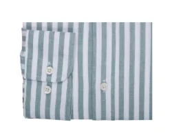 Camisa de algodón y lino a rayas verdes y blancas Simonin-Bexley Sale
