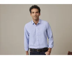 Camisa de algodón y lino Azul y Borde blanco Edibert-Bexley New