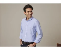 Camisa de algodón y lino Azul y Borde blanco Edibert-Bexley New