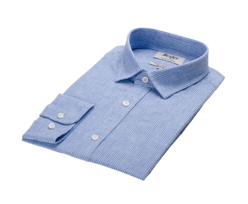 Camisa de algodón y lino Azul y Borde blanco Edibert-Bexley New