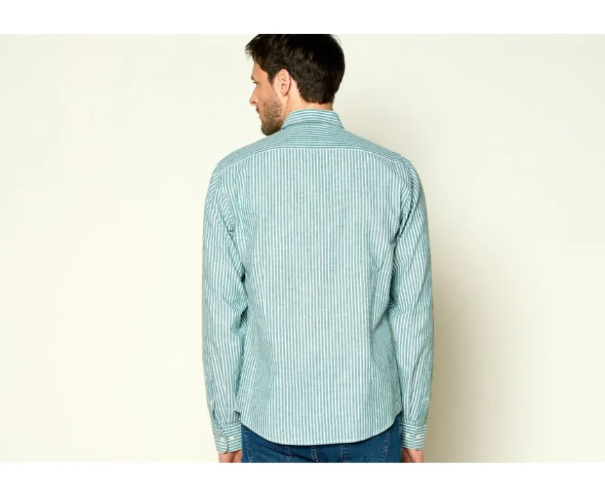 Camisa de algodón y lino Chambray Vert y blanco Edibert-Bexley Cheap