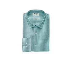 Camisa de algodón y lino Chambray Vert y blanco Edibert-Bexley Cheap