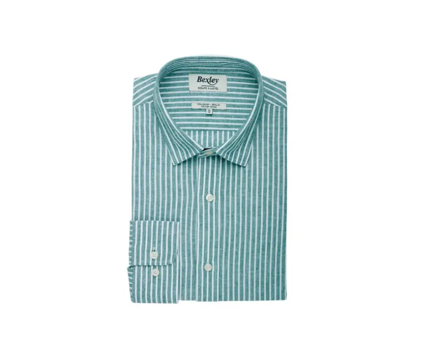 Camisa de algodón y lino Chambray Vert y blanco Edibert-Bexley Cheap