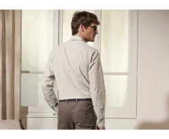 Camisa de algodón y lino con rayas topo y blancas Edibert-Bexley Discount
