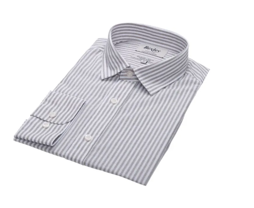 Camisa de algodón y lino con rayas topo y blancas Edibert-Bexley Discount