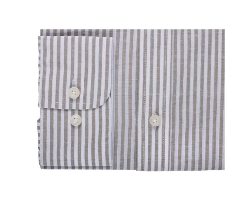 Camisa de algodón y lino con rayas topo y blancas Edibert-Bexley Discount