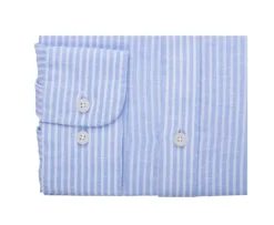 Camisa de algodón y lino con rayas Celeste y blanco Edibert-Bexley Clearance