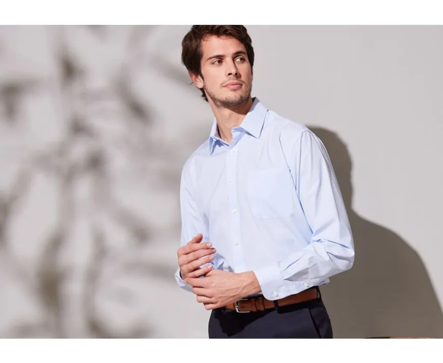Camisa de finas rayas azules con bolsillo en el pecho Augustin-Bexley Sale