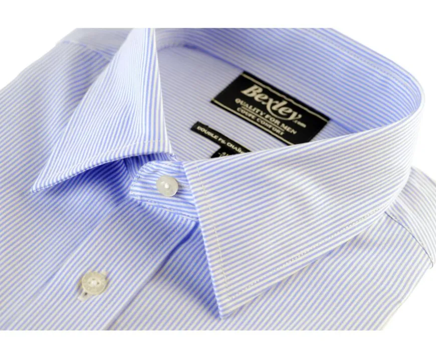Camisa de finas rayas azules con bolsillo en el pecho Augustin-Bexley Sale