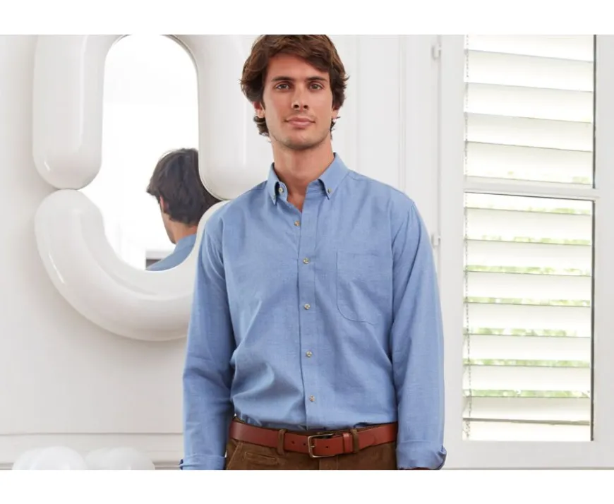 Camisa de franela azul moteado - Bolsillo en el pecho Alexander-Bexley New