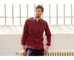 Camisa de franela Burdeos Rojo - Bolsillo en el pecho Alexander-Bexley Shop