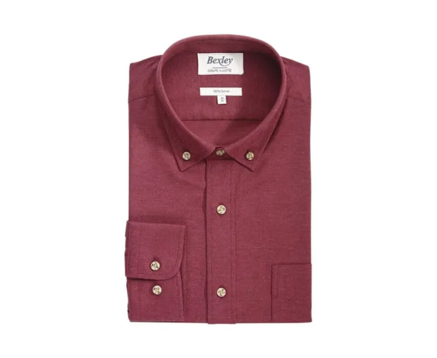 Camisa de franela Burdeos Rojo - Bolsillo en el pecho Alexander-Bexley Shop