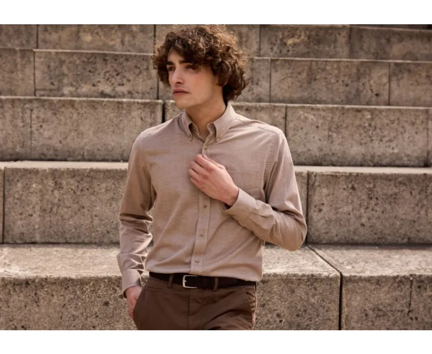 Camisa de franela Camel - Bolsillo en el pecho Alexander-Bexley Sale