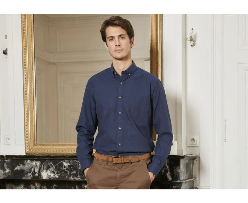 Camisa de franela marino - Bolsillo en el pecho Alexander-Bexley Hot