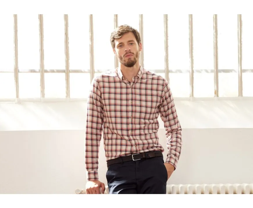 Camisa de franela Rojo y Crudo - Bolsillo en el pecho Alderick-Bexley Shop