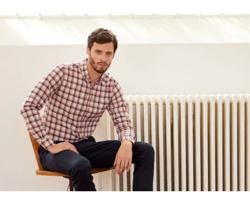 Camisa de franela Rojo y Crudo - Bolsillo en el pecho Alderick-Bexley Shop