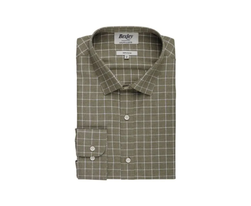 Camisa de gasa de algodón Verde militar y blanco Ansilien-Bexley Online