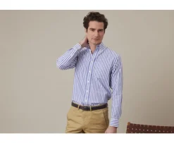 Camisa de lino y algodón Azul océano y Blanco Colten-Bexley Hot