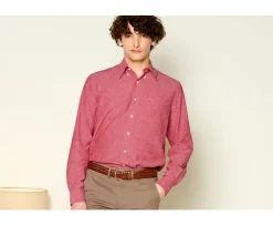 Camisa de lino y algodón Chambray Rojo Colten-Bexley Best Sale