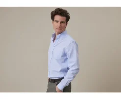 Camisa de lino y algodón Chambray Azul Colten-Bexley Sale