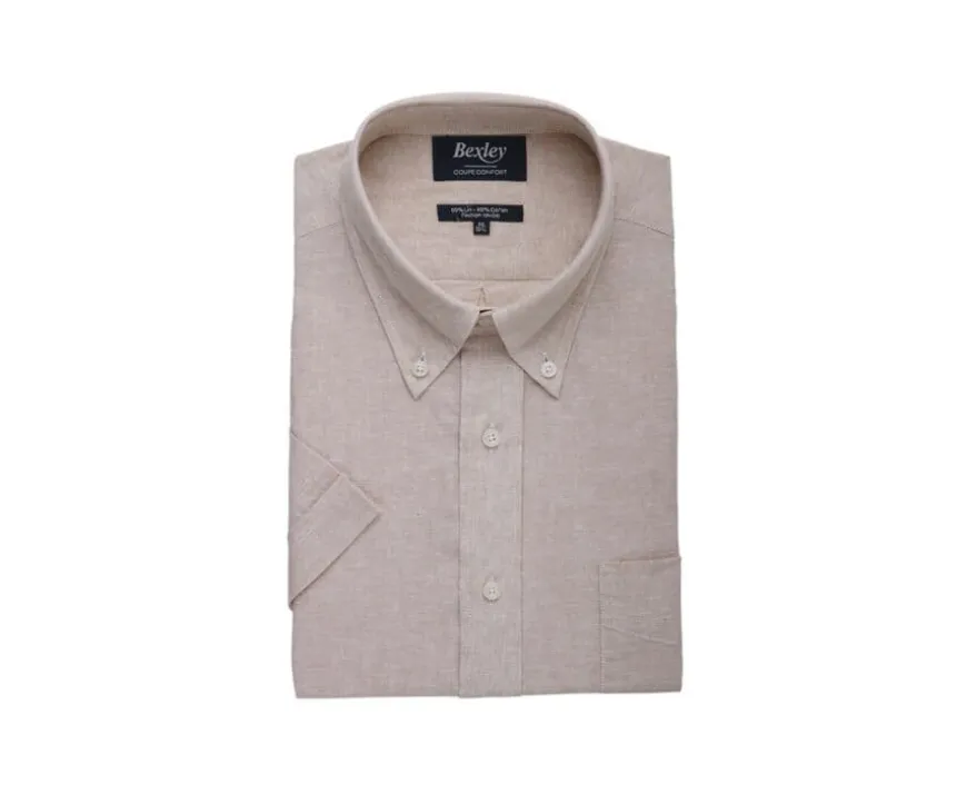 Camisa de lino y algodón Chambray Beis - Bolsillo en el pecho Colten Mc-Bexley Store