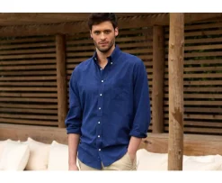 Camisa de lino y algodón Chambray Indigo Colten-Bexley Clearance