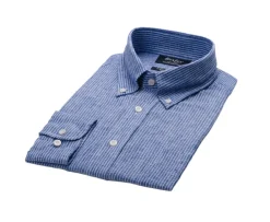 Camisa de lino y algodón Chambray Azul y borde Blanco Colten-Bexley Online