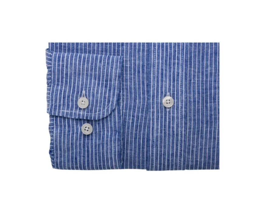 Camisa de lino y algodón Chambray Azul y borde Blanco Colten-Bexley Online