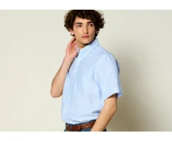 Camisa de lino y algodón Chambray Celeste y Blanco - Bolsillo en el pecho Colten Mc-Bexley Sale