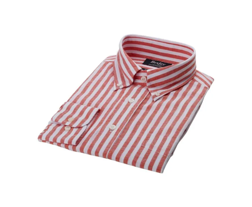Camisa de lino y algodón Coral y Blanco Colten-Bexley Flash Sale