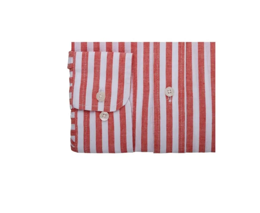 Camisa de lino y algodón Coral y Blanco Colten-Bexley Flash Sale