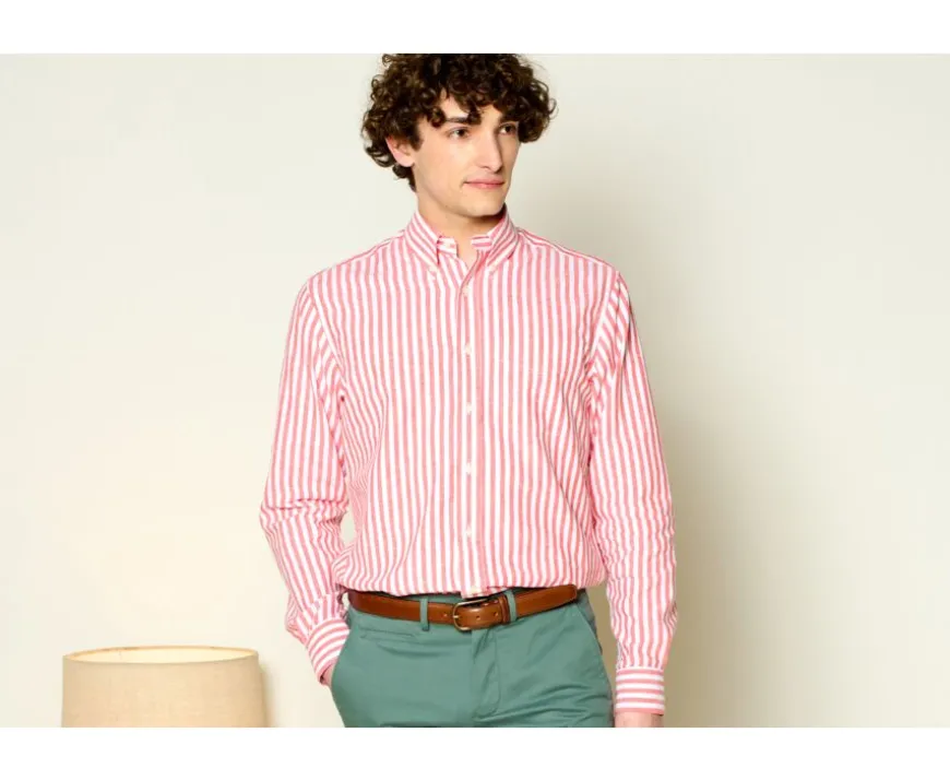 Camisa de lino y algodón Coral y Blanco Colten-Bexley Flash Sale