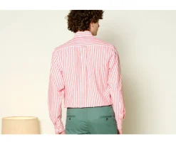 Camisa de lino y algodón Coral y Blanco Colten-Bexley Flash Sale